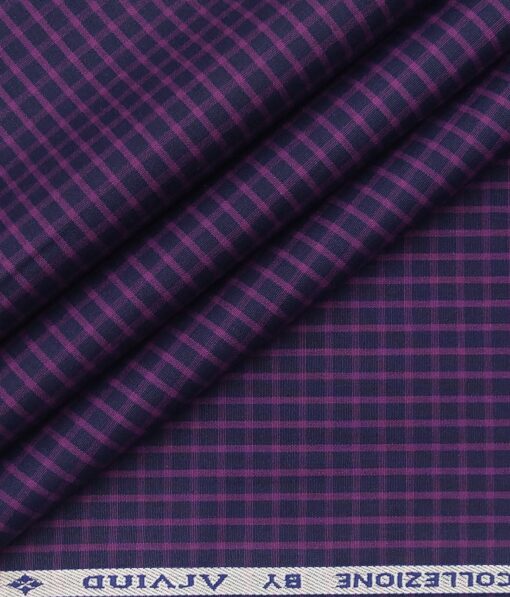 Arvind Men's 100% Premium Cotton Light Purple Checks Shirt Fabric ( Dark Purple