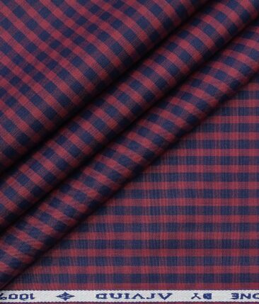 Arvind Men's 100% Premium Cotton Blue Checks Shirt Fabric ( Red