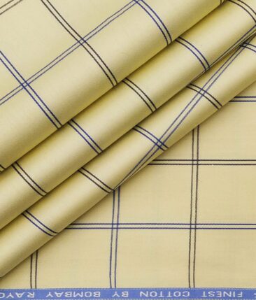 Bombay Rayon Men's 100% Cotton Black & Blue Checks Unstitched Shirt Fabric (Beige