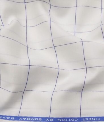 Bombay Rayon Men's 100% Cotton Blue Checks Unstitched Shirt Fabric (White