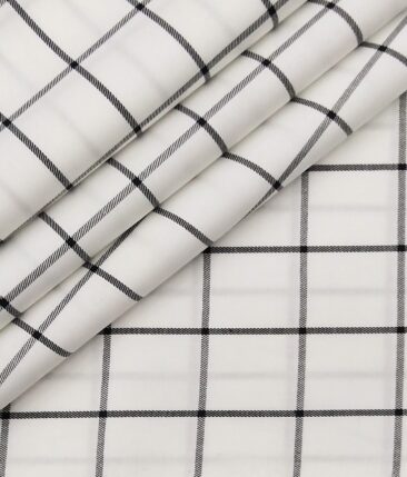 Bombay Rayon Men's 100% Cotton Black Checks Unstitched Shirt Fabric (White