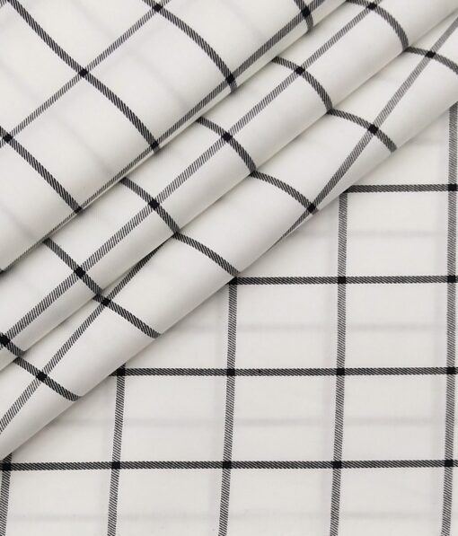 Bombay Rayon Men's 100% Cotton Black Checks Unstitched Shirt Fabric (White