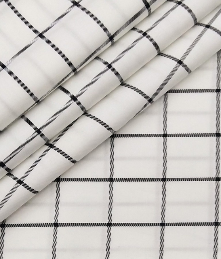 Bombay Rayon Men's 100% Cotton Black Checks Unstitched Shirt Fabric (White