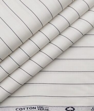Exquisite Men's Polyester Cotton Black Stripes Unstitched Shirt Fabric (White