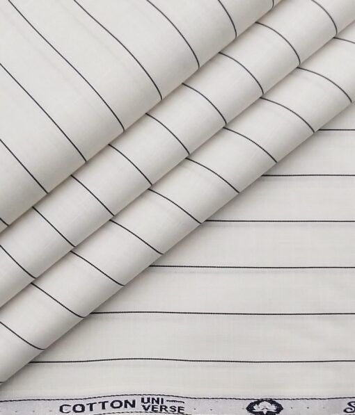 Exquisite Men's Polyester Cotton Black Stripes Unstitched Shirt Fabric (White