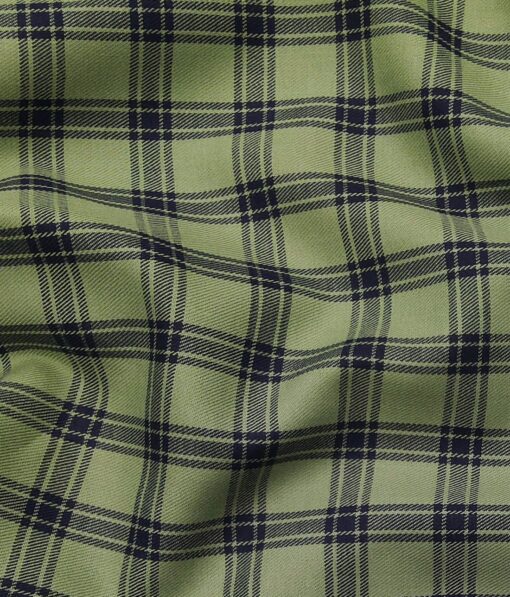 Exquisite Men's 100% Cotton Blue Checks Unstitched Shirt Fabric (Olive Green