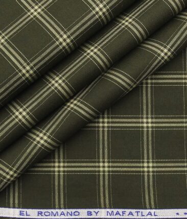 Mafatlal Men's 100% Premium Cotton Beige Checks Unstitched Shirt Fabric (Dark Seaweed Green