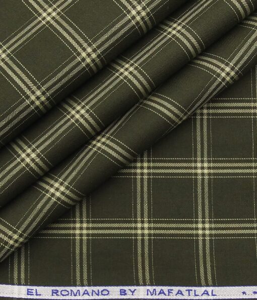 Mafatlal Men's 100% Premium Cotton Beige Checks Unstitched Shirt Fabric (Dark Seaweed Green