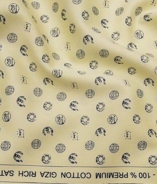 Mafatlal Men's 100% Cotton Dark Blue Printed Unstitched Shirt Fabric (Banana Yellow