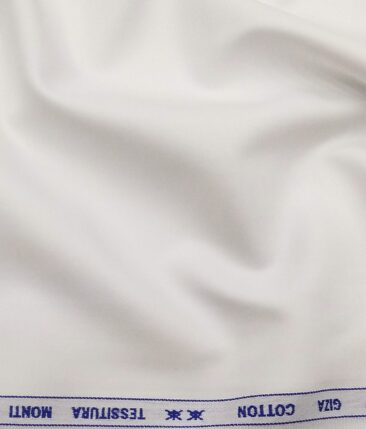 Tessitura Monti Men's 100% Finest Giza Cotton 2 Ply Twill Weave Solid Shirt Fabric (White