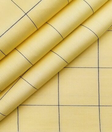 Monza Men's 100% Giza Cotton Blue Checks Oxford Weave Unstitched Shirt Fabric (Daffodil Yellow