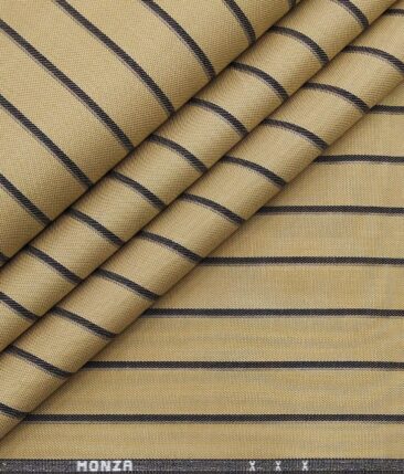 Monza Men's 100% Luxury Cotton Black Striped Unstitched Shirt Fabric (Hazelnut Beige