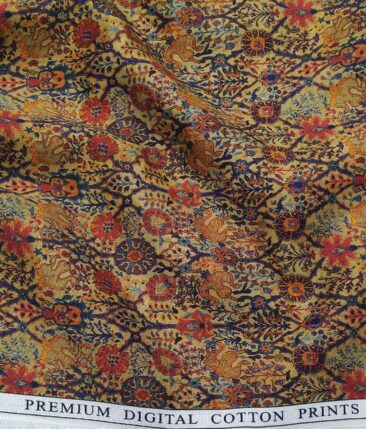 Monza Men's 100% Premium Cotton Multicolor Digital Print Unstitched Shirt Fabric (Gold