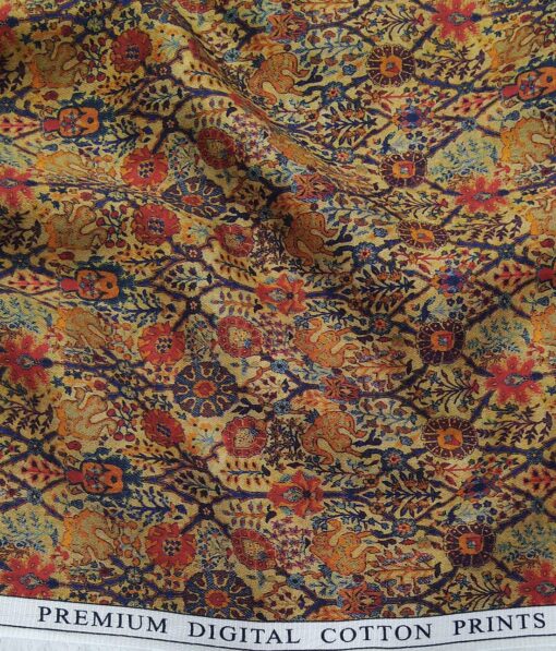 Monza Men's 100% Premium Cotton Multicolor Digital Print Unstitched Shirt Fabric (Gold