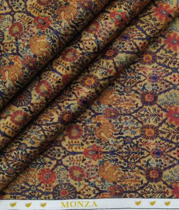 Monza Men's 100% Premium Cotton Multicolor Digital Print Unstitched Shirt Fabric (Gold