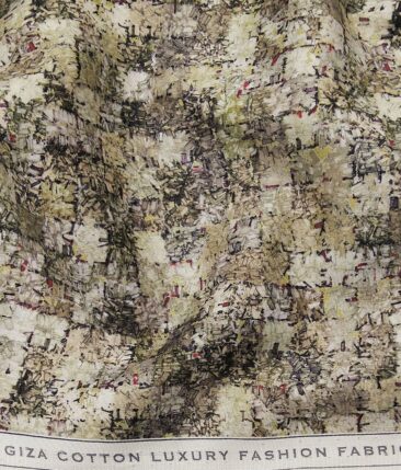 Nemesis Men's 100% Giza Cotton Multicolor Digital Print Unstitched Shirt Fabric (Beige & Brown