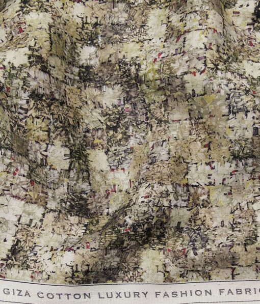 Nemesis Men's 100% Giza Cotton Multicolor Digital Print Unstitched Shirt Fabric (Beige & Brown