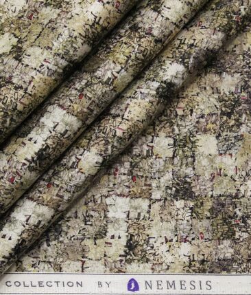 Nemesis Men's 100% Giza Cotton Multicolor Digital Print Unstitched Shirt Fabric (Beige & Brown