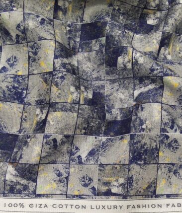 Nemesis Men's 100% Giza Cotton Multicolor Digital Print Unstitched Shirt Fabric (Grey & Blue