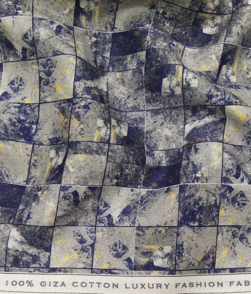 Nemesis Men's 100% Giza Cotton Multicolor Digital Print Unstitched Shirt Fabric (Grey & Blue
