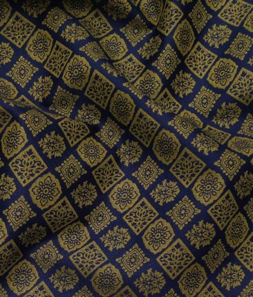 Nemesis Men's 100% Giza Cotton Gold Vintage Print Unstitched Shirt Fabric (Dark Blue