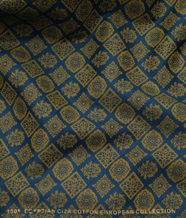 Nemesis Men's 100% Giza Cotton Gold Vintage Print Unstitched Shirt Fabric (Dark Ocean Green