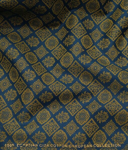 Nemesis Men's 100% Giza Cotton Gold Vintage Print Unstitched Shirt Fabric (Dark Ocean Green