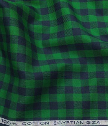 Raymond Men's 100% Egyptian Giza Cotton Blue Checks Unstitched Shirt Fabric (Green)