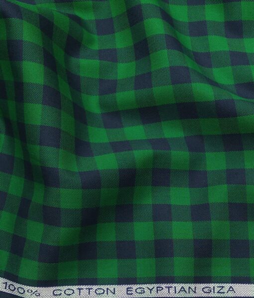 Raymond Men's 100% Egyptian Giza Cotton Blue Checks Unstitched Shirt Fabric (Green)
