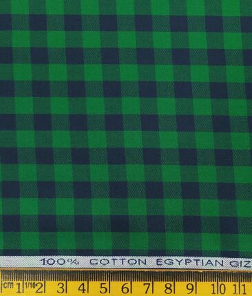 Raymond Men's 100% Egyptian Giza Cotton Blue Checks Unstitched Shirt Fabric (Green)