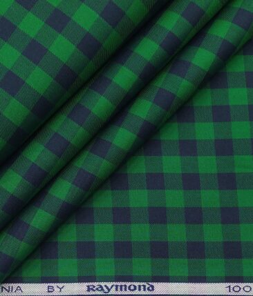 Raymond Men's 100% Egyptian Giza Cotton Blue Checks Unstitched Shirt Fabric (Green)