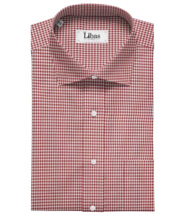 Raymond Men's 100% Giza Cotton Red Micro Checks Unstitched Shirt Fabric (White)