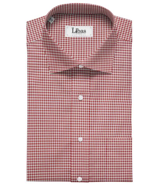 Raymond Men's 100% Giza Cotton Red Micro Checks Unstitched Shirt Fabric (White)