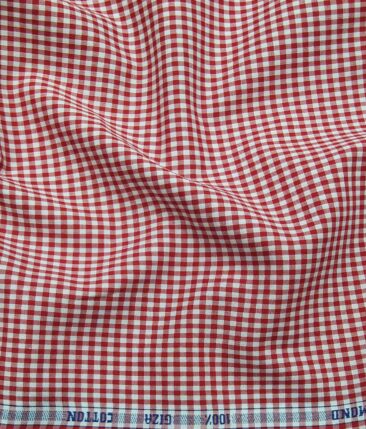 Raymond Men's 100% Giza Cotton Red Micro Checks Unstitched Shirt Fabric (White)