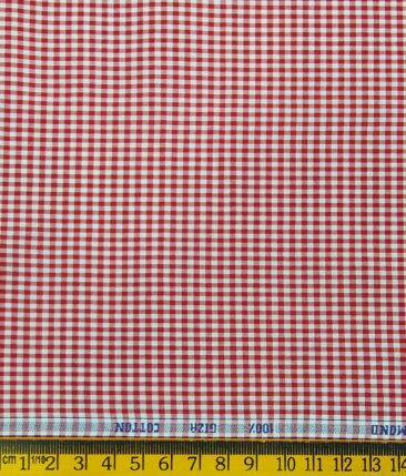 Raymond Men's 100% Giza Cotton Red Micro Checks Unstitched Shirt Fabric (White)