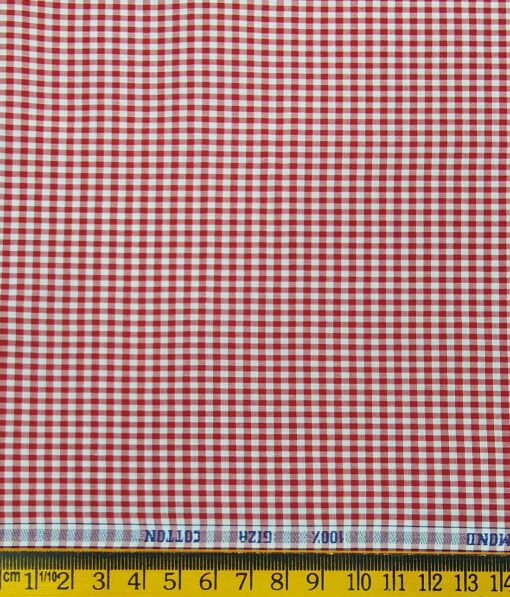 Raymond Men's 100% Giza Cotton Red Micro Checks Unstitched Shirt Fabric (White)