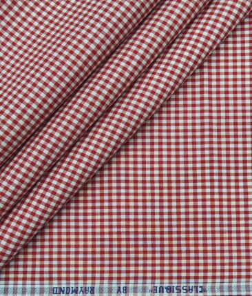 Raymond Men's 100% Giza Cotton Red Micro Checks Unstitched Shirt Fabric (White)