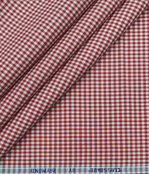 Raymond Men's 100% Giza Cotton Red Micro Checks Unstitched Shirt Fabric (White)