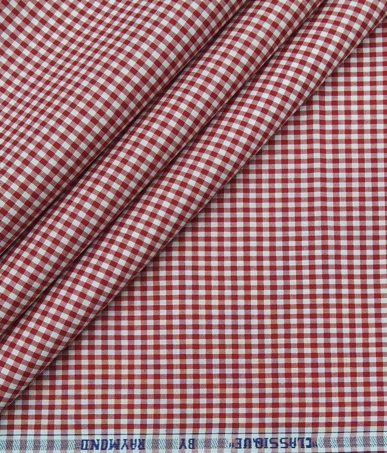 Raymond Men's 100% Giza Cotton Red Micro Checks Unstitched Shirt Fabric (White)