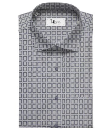 Raymond Men's 100% Giza Cotton 2 Ply Super 100's Grey Squares Dobby Unstitched Shirt Fabric (Light Grey)