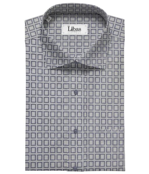 Raymond Men's 100% Giza Cotton 2 Ply Super 100's Grey Squares Dobby Unstitched Shirt Fabric (Light Grey)