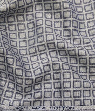 Raymond Men's 100% Giza Cotton 2 Ply Super 100's Grey Squares Dobby Unstitched Shirt Fabric (Light Grey)