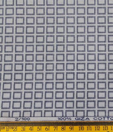 Raymond Men's 100% Giza Cotton 2 Ply Super 100's Grey Squares Dobby Unstitched Shirt Fabric (Light Grey)