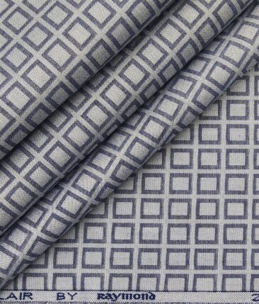Raymond Men's 100% Giza Cotton 2 Ply Super 100's Grey Squares Dobby Unstitched Shirt Fabric (Light Grey)