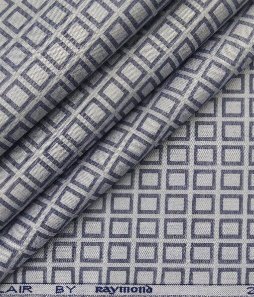 Raymond Men's 100% Giza Cotton 2 Ply Super 100's Grey Squares Dobby Unstitched Shirt Fabric (Light Grey)