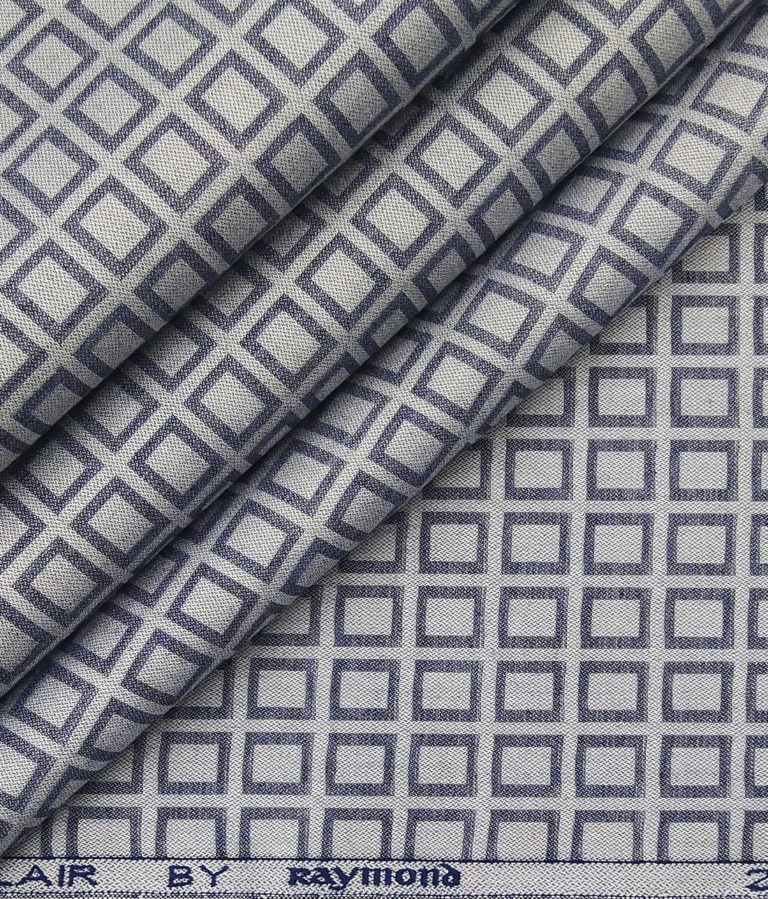 Raymond Men's 100% Giza Cotton 2 Ply Super 100's Grey Squares Dobby Unstitched Shirt Fabric (Light Grey)