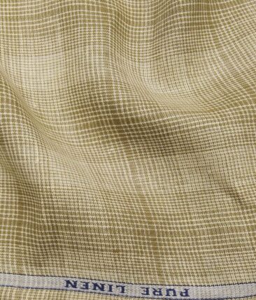 Raymond Men's 100% Pure Linen Brown Self Broad Checks Unstitched Shirt Fabric (Beige)