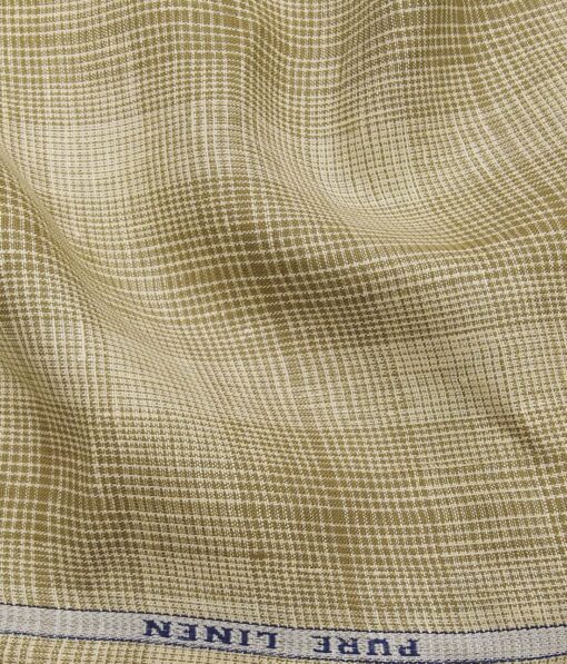 Raymond Men's 100% Pure Linen Brown Self Broad Checks Unstitched Shirt Fabric (Beige)