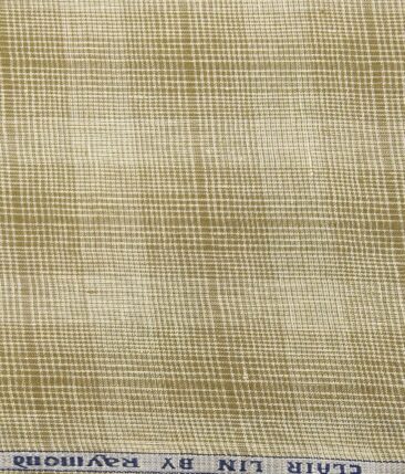 Raymond Men's 100% Pure Linen Brown Self Broad Checks Unstitched Shirt Fabric (Beige)