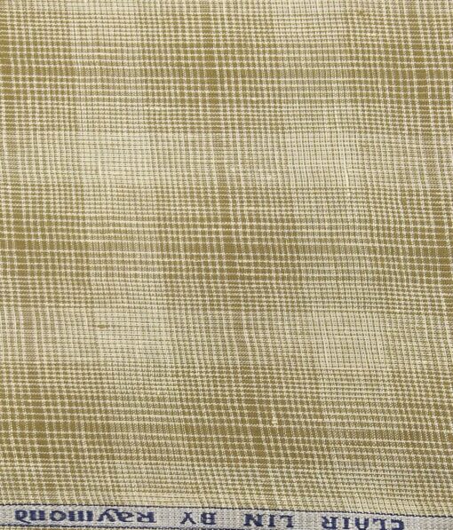 Raymond Men's 100% Pure Linen Brown Self Broad Checks Unstitched Shirt Fabric (Beige)